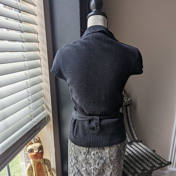 Anne Klein Medium Black Sweater Vest Top With Tie Belt Ribbed - Picture 4 of 9